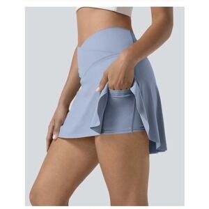 Halara Softly Zero Airy Crossover 2-in-1 Pocket Mini Tennis Golf Skirt Chambray